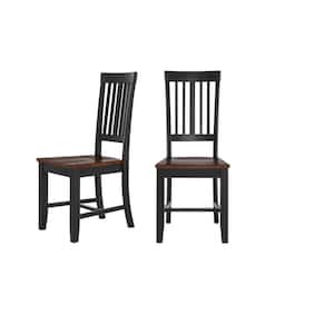 Scottsbury Charcoal Black Wood Dining Chair with Slat Back and Walnut Brown Seat (Set of 2)