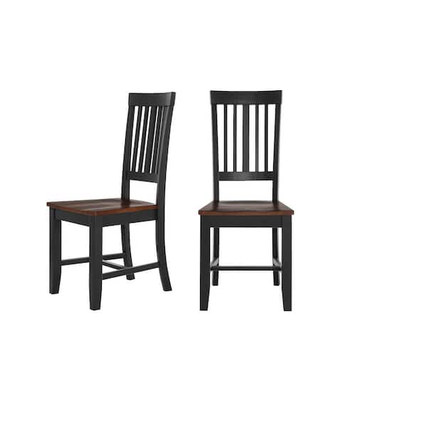 StyleWell Scottsbury Charcoal Black Wood Dining Chair with Slat Back and Walnut Brown Seat (Set of 2) DC 2004 CHR-B-W - The Home Depot