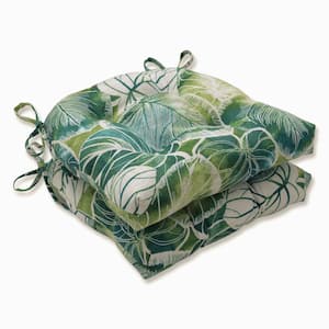 Floral 16 in. x 15.5 in. Outdoor Dining Chair Cushion in Green/Ivory (Set of 2)