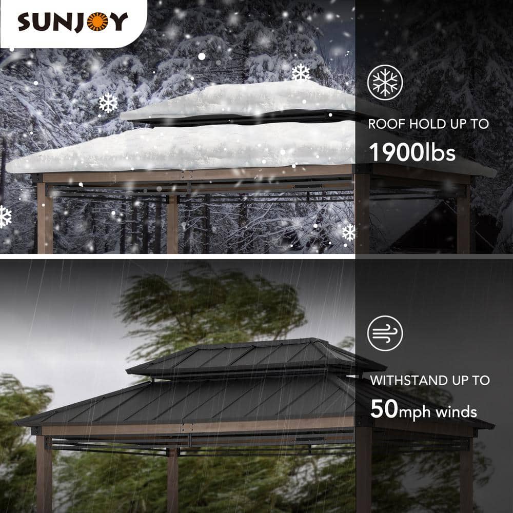 Sunjoy 8ft x 12ft Cedar and Steel Grill Gazebo with Power Port
