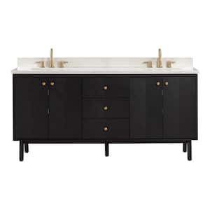 Adele 73 in. Double Sink Black Oak Bath Vanity with Calacatta White Quartz Top