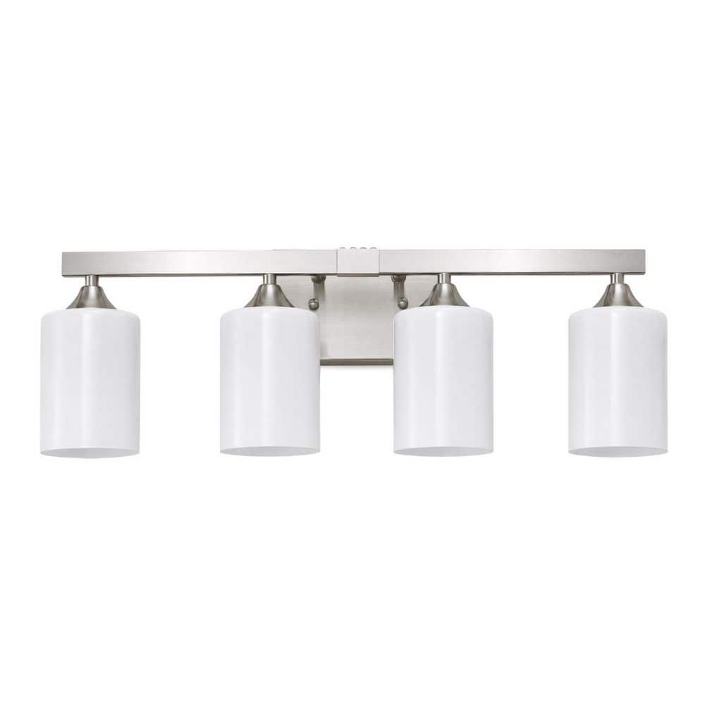 22.17 in. 4 Light Silver Metal Wall Sconce Vanity Light with Milky White Frosted Glass Cylinder Shade price history on PriceWatchPro