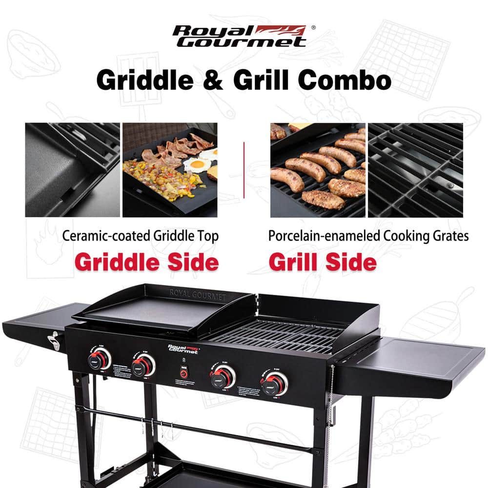 Royal Gourmet 4-Burner Black Stainless Steel Gas Grill and Griddle Combo