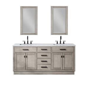 Chestnut 72 in. W x 21.5 in. D Vanity in Grey Oak with Marble Vanity Top in White with White Basin and Mirror