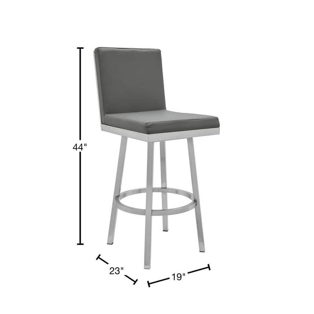 Swivel Gray Metal 44" Modern Barstool with Faux Leather