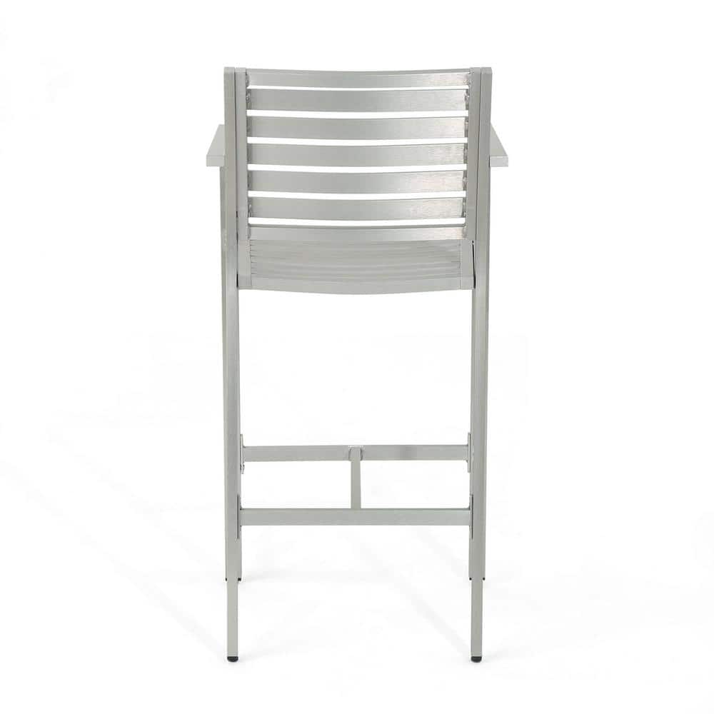 Modern Silver 5-Piece Aluminum Bar Set with Square Glass Top