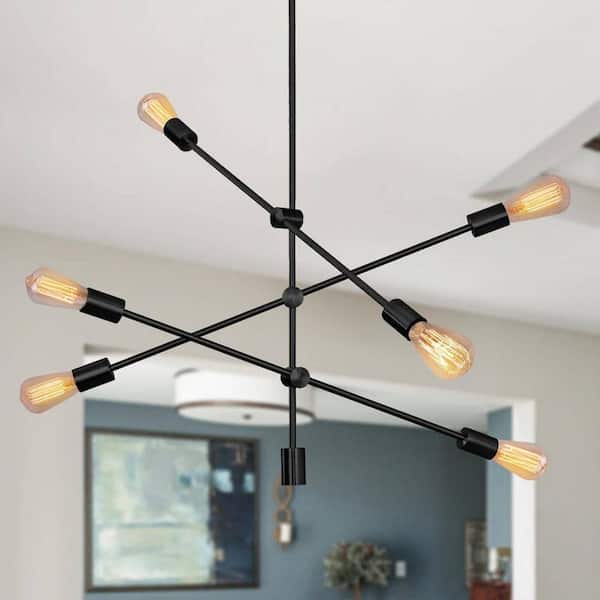 Briignite 6-light Black Modern Linear Chandelier for Dining Room with no bulbs included