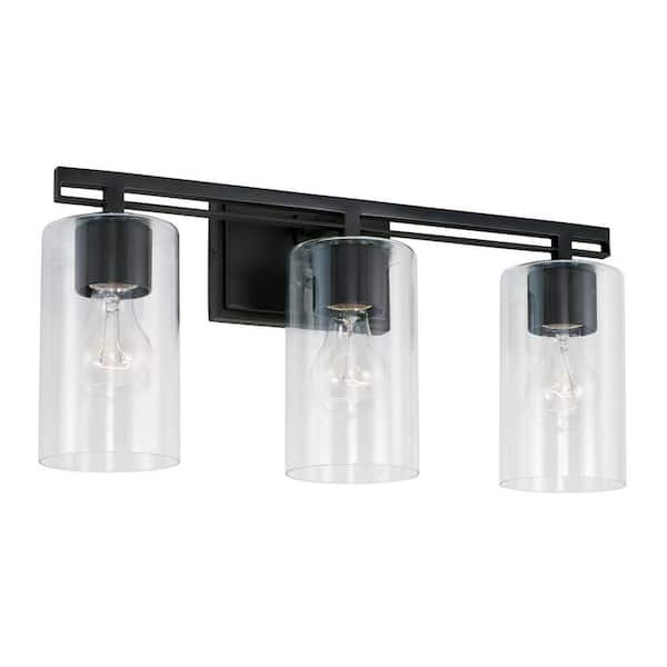 Unbranded Shelton 18 in. W x 9 in. H x 6 in. E 3-Light Vanity Light in Matte Black