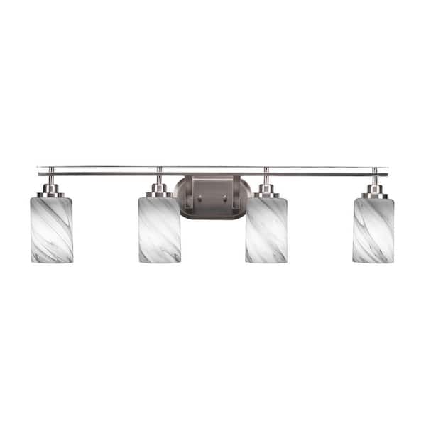 Unbranded Monroe 37.25 in. 4-Light Brushed Nickel Vanity Light with 4 in. Onyx Swirl Glass Shade no Bulbs Included