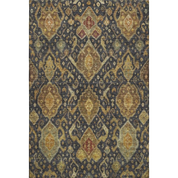 Mayfield Premium Machine Washable Abstract AMF2306 Charcoal 3 ft. x 5 ft. Area Rug