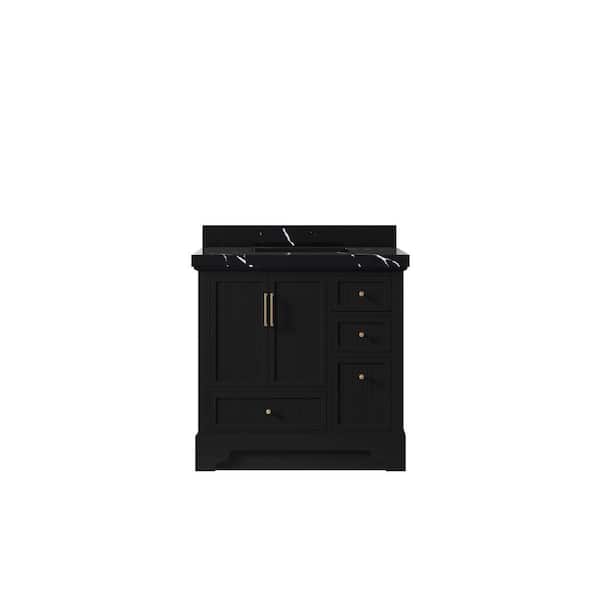 Willow Collections Alys 36 in. W x 22 in. D x 36 in. H Single Sink Bath Vanity Center in Black with 2 in. Calacatta Black qt Top