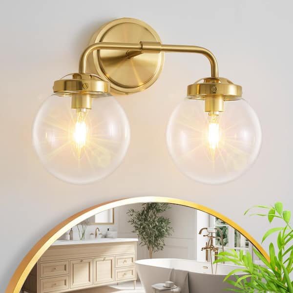 Deyidn Modern 14.17 in. 2-Light Gold Bathroom Vanity Light with Clear Glass Shades, Suitable for Bathrooms, Powder Rooms, etc.
