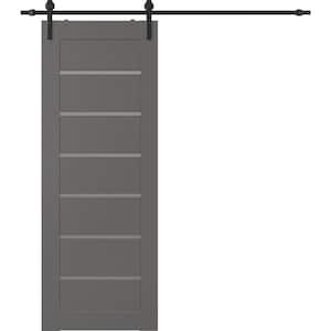 Alba 30 in. x 96 in. 7-Lite Frosted Glass Gray Matte Wood Composite Sliding Barn Door with Hardware Kit