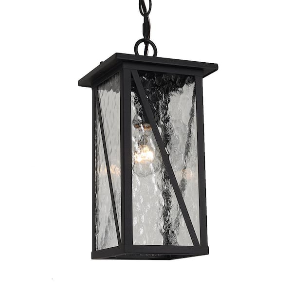 Unbranded 12.6 in. 1-Light Black Dimmable Outdoor Pendant Light with Clear Water Glass and No Bulb Included