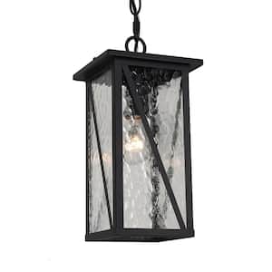 12.6 in. 1-Light Black Dimmable Outdoor Pendant Light with Clear Water Glass and No Bulb Included