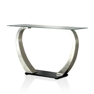 Zavid 48 in. Satin and Black Rectangle Glass Console Table