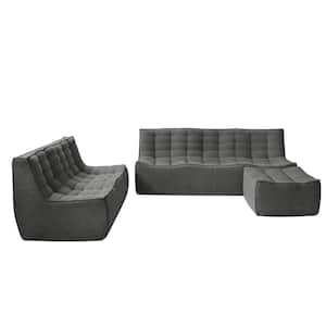 82.6 in. Armless 3-piece Linen Polyester Modular Free Combination Lazy Sectional Sofa in. Black with Ottoman