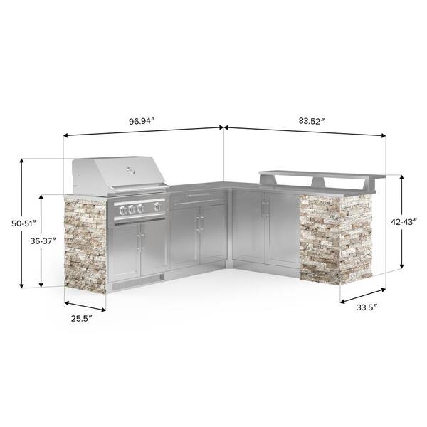 NewAge Products Signature Series 125.16 in. x 25.5 in. x 38.43 in. NG Outdoor Kitchen Stainless Steel Cabinet Set with Grill Kamado