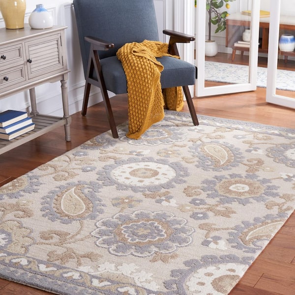 Blossom 8 ft. x 10 ft. Gray/Beige Paisley Floral Area Rug