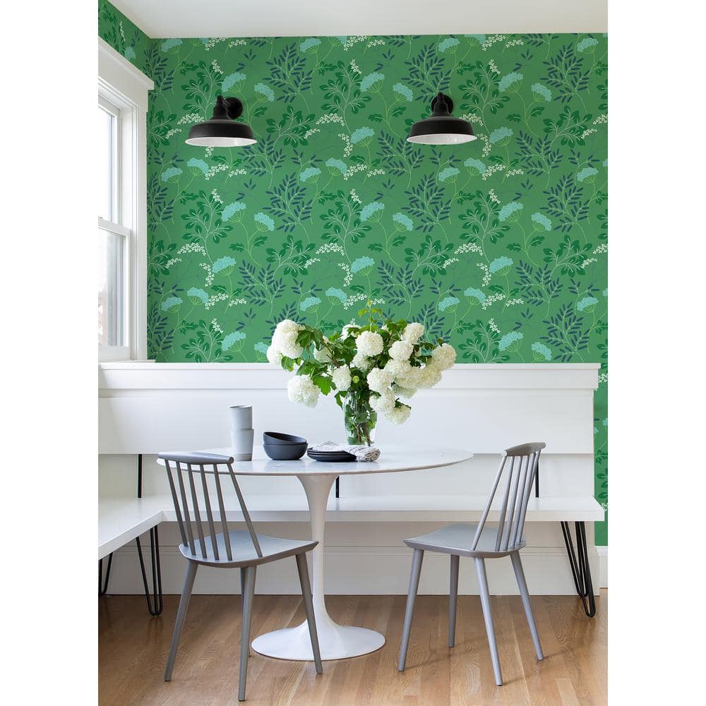 Sorrel Green Botanical Vinyl-Coated Wallpaper