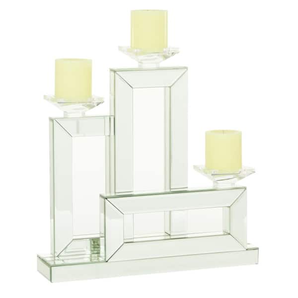 Litton Lane 17 in. Silver Wood Candelabra with 3 Candle Capacity