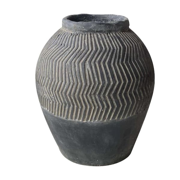 A and B Home 15.5 in. Dia. x 17.5 in. Gray Concrete Textured Decorative Pot