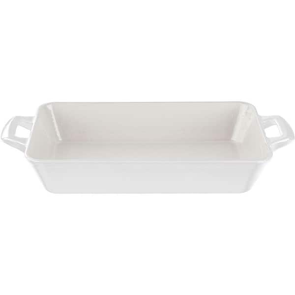 La Cuisine Small Deep Cast Iron Roasting Pan with Enamel Finish in White