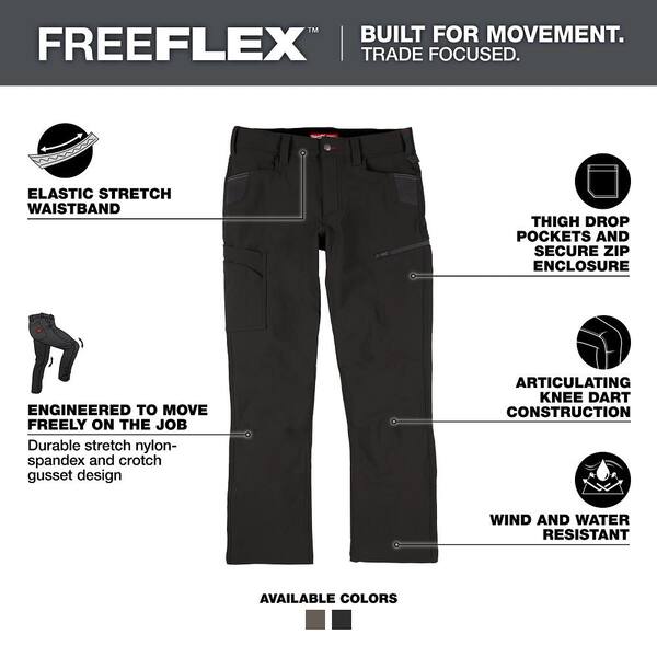 Milwaukee Men's 40 in. x 30 in. Black FREEFLEX Tech Work Pants