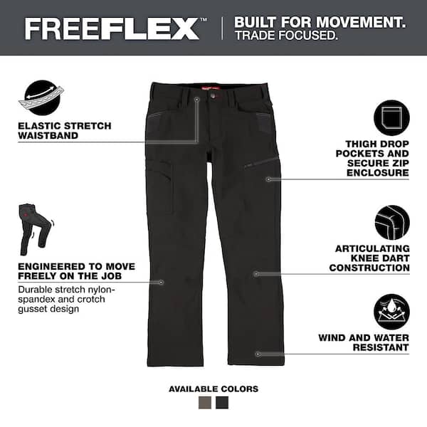 Men's 32 in. x 32 in. Black FREEFLEX Tech Work Pants with 7 Pockets