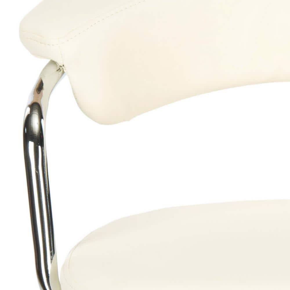 Transitional Cream White Vegan Leather Swivel Desk Chair with Metal Frame