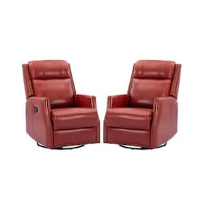 Helena Genuine Leather Red Manual Swivel Recliner Nursery Chair (set of 2)