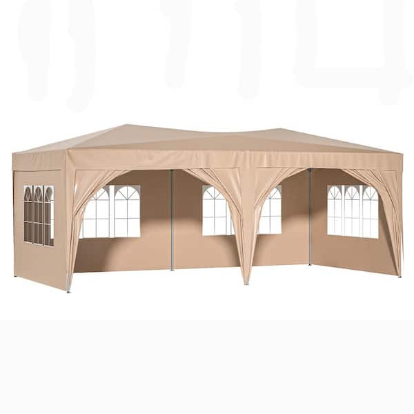 Unbranded 10 ft. x 20 ft. Outdoor Portable Beige Foldable Pop-Up Canopy with Removable Sidewalls and Carry Bag