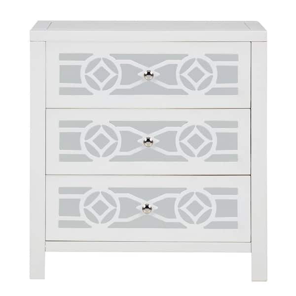 Unbranded Antique White Wooden Storage Cabinet with 3-Drawers and Decorative Mirror