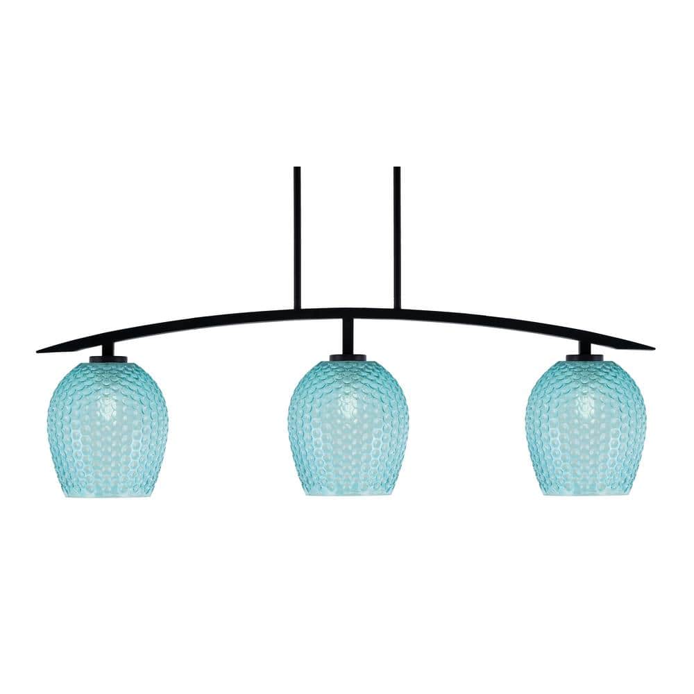 Siena 41 in. 3-Light Matte Black Chandelier with 7.5 in. Turquoise Textured