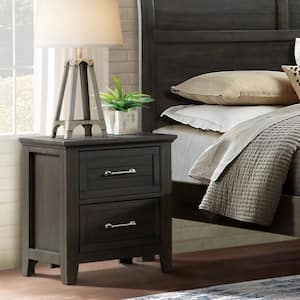 Boardman Walnut 2-Drawer Nightstand with USB Plug 24 in. H x 22 in. W x 15.75 in. D