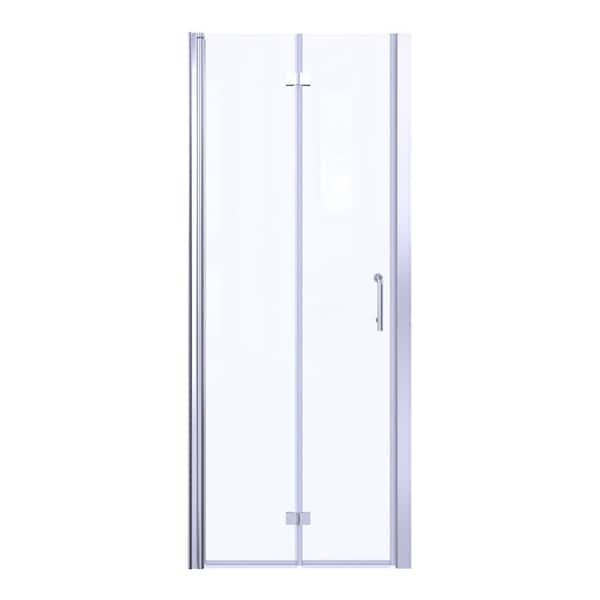 WELLFOR 36 in. W x 72 in. H BiFold Frameless Shower Door in Chrome with Clear Glass