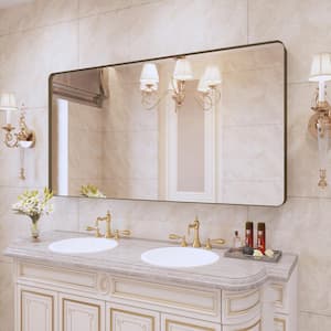 55 in. W x 30 in. H Large Rectangular Framed Wall Mounted Bathroom Vanity Mirror in Brushed Nickel