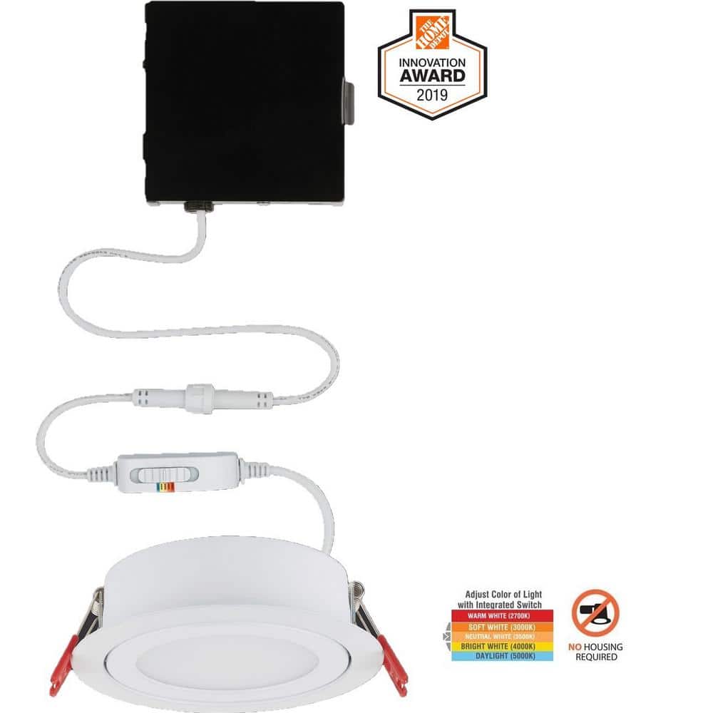 Slim Directional Integrated LED 4 in Round Adj Color Temp Canless Recessed 