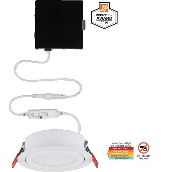 Commercial Electric Slim Directional 4 in. Adjustable CCT Canless New Construction & Remodel IC Rated Indoor Dimmable LED Recessed Light Kit