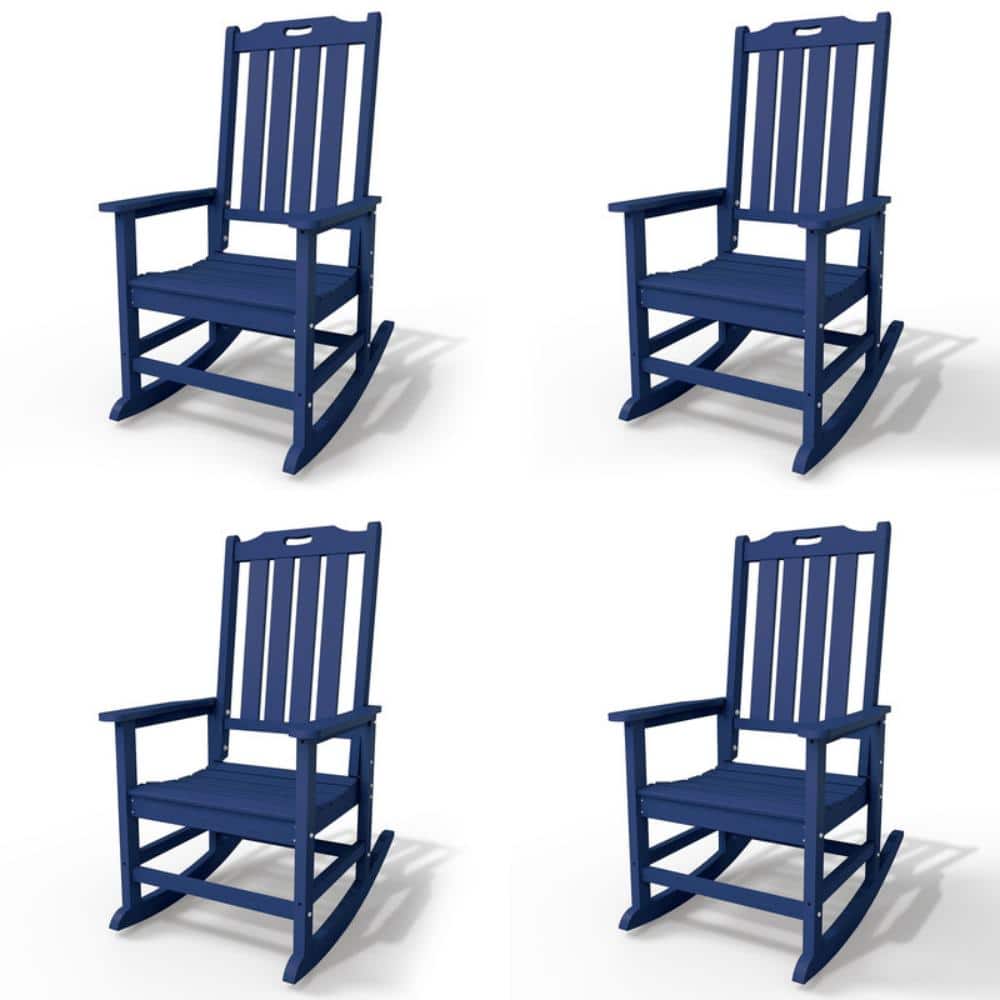 Navy Blue HDPE Outdoor Patio Rocking Chair Adirondack Rocker Chair with High Backrest (Set of 4) price history on PriceWatchPro