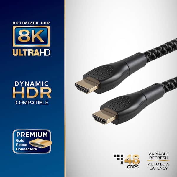 Philips 10 ft. Grip 8K HDMI 2.1 Cable with Gold Plated Connectors in Black SWV9121K/27 - The Home Depot