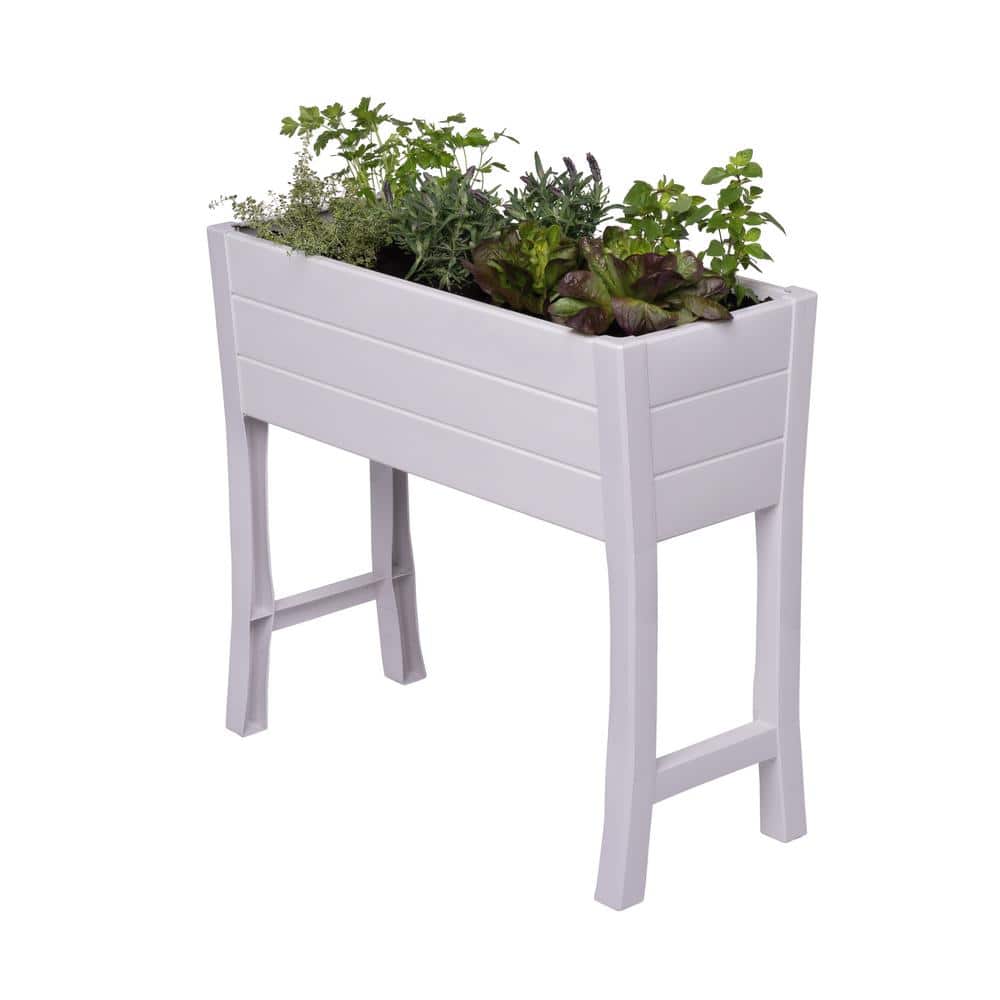 White Vinyl Elevated Garden Box with Woodgrain Texture
