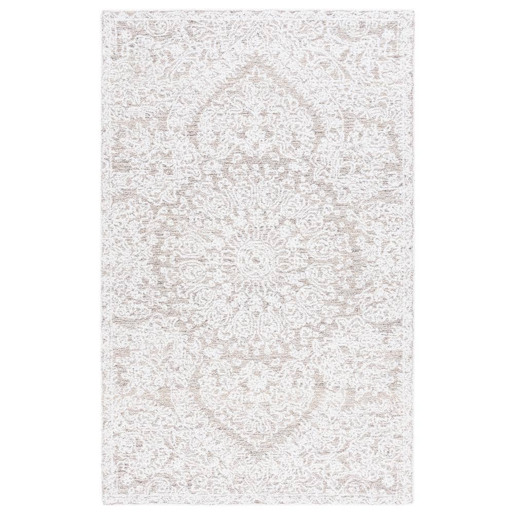 Ivory Rectangular Tufted Wool and Synthetic Rug, 5' x 8'