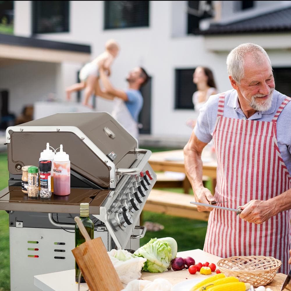 Royal Gourmet 6-Burner Coffee Stainless Steel Propane Gas Grill with Side Burner