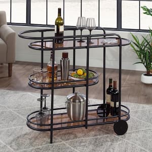 Coral Cape Black Serving Cart with Tinted Glass Shelves and Casters for Mobility