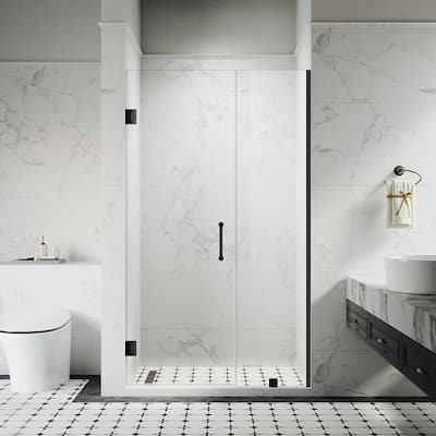 UKH07-B 39-1/8 to 40 in. W x 80 in. H Hinged Frameless Shower Door in Matte Black, EnduroShield 3/8 in. SGCC Clear Glass