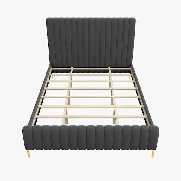 JAYDEN CREATION Latium 65 in. W Grey Tufted Upholstered Platform Bed with Metal Legs