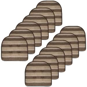 Bradford Stripe U-Shape Memory Foam 17"x16" Non-Slip Back, Chair Cushion (12-Pack) Choco/Beige by Sweet Home Collection