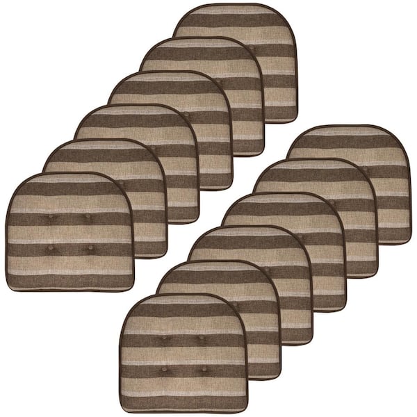 Sweet Home Collection Bradford Stripe U-Shape Memory Foam 17"x16" Non-Slip Back, Chair Cushion (12-Pack) Choco/Beige by Sweet Home Collection
