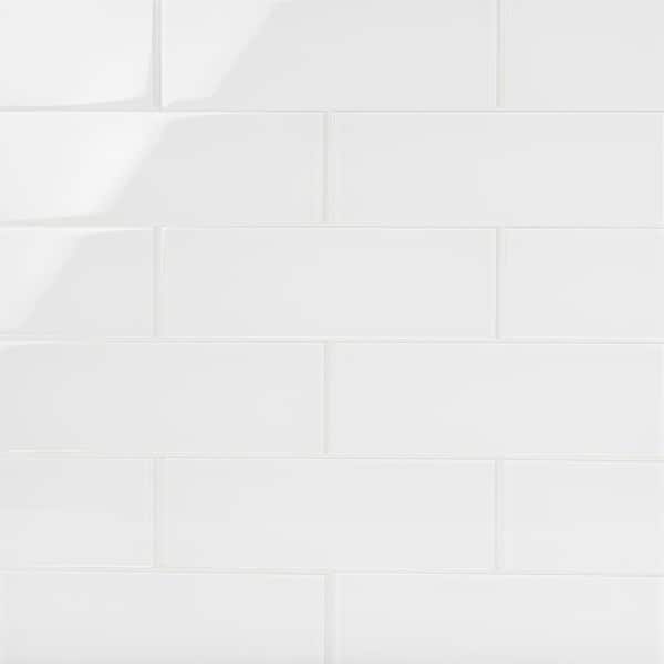 Contempo Bright White 4 in. x 12 in. x 8 mm Polished Glass Subway Floor and Wall Tile (15 pieces 5 sq.ft/Box)